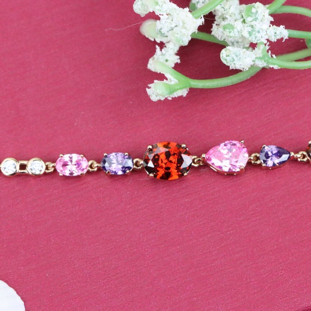 "Colorful Gemstone Rose Gold Bracelet with Sparkle Chain, XPBL0812